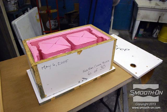 מכניסים את תבנית ה סיליקון ליציקה Mold Max 30 לתוך קופסת תבנית מעץ.