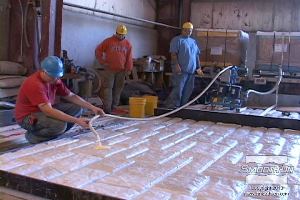 לחיצה להגדלת תמונה את פוליאוריטן לתבניות vytaflex 60 שופכים בעזרת מכונת המינון EZ-MIX Meter Machine . קצב הוצאת החומר הוא  14 ק